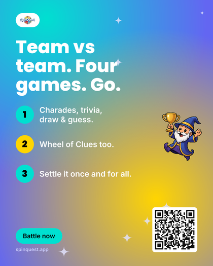 SpinQuest carousel slide listing four team games
