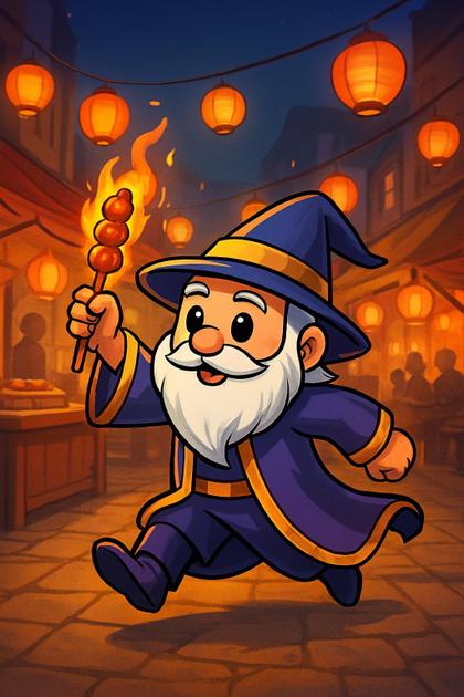 The wizard racing through a night market